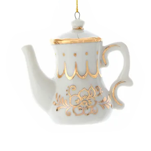 Ornament Jeweled White and Gold Teapot Angel 3"