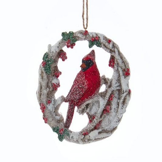 Ornament Birch Berry Wreath with Cardinal Carol 4.25"