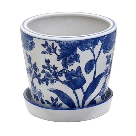 Planter Blue and White Dark Floral Large