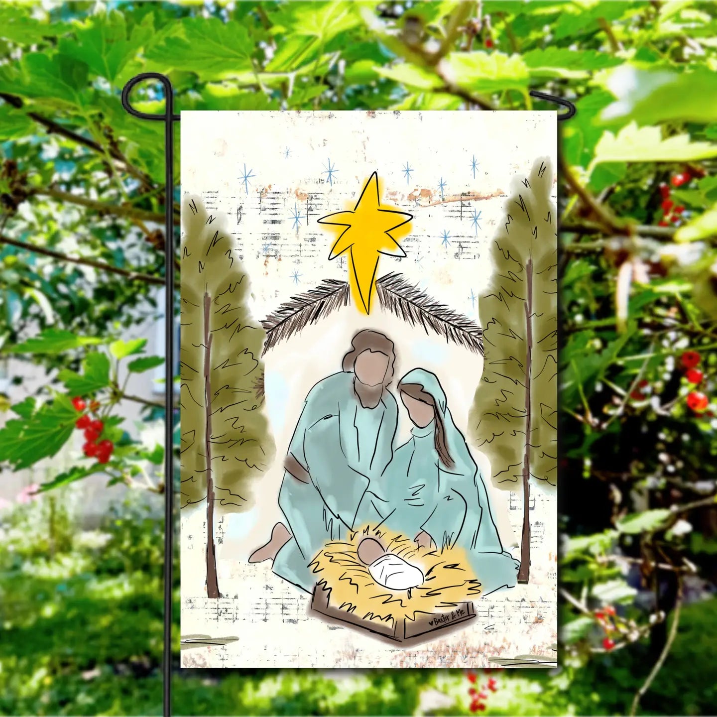 Garden Flag Nativity Starry Night