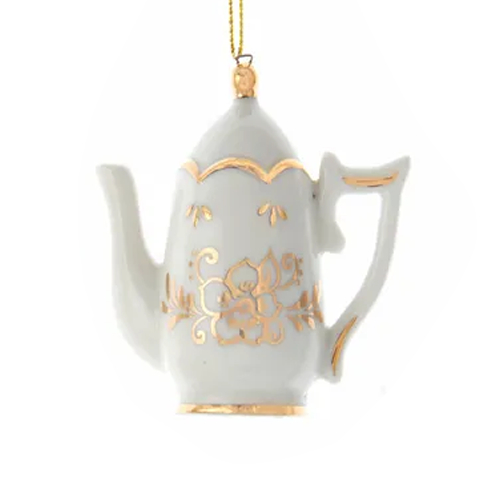 Ornament Jeweled White and Gold Teapot Gloria 3"