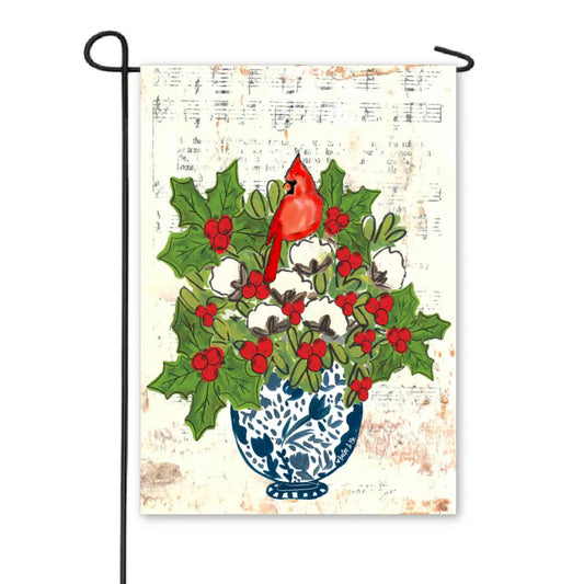 Garden Flag Blue Willow Cotton Holly Berry Cardinal