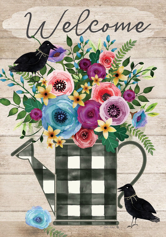 Garden Flag Gingham Watering Can