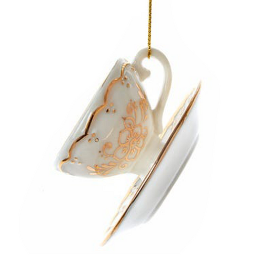 Ornament Jeweled White and Gold Teacup Carol 3"