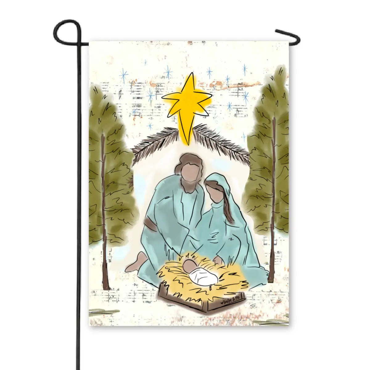 Garden Flag Nativity Starry Night