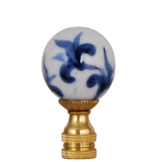 Finial Lamp Blue & White Blossom Leaf Porcelain