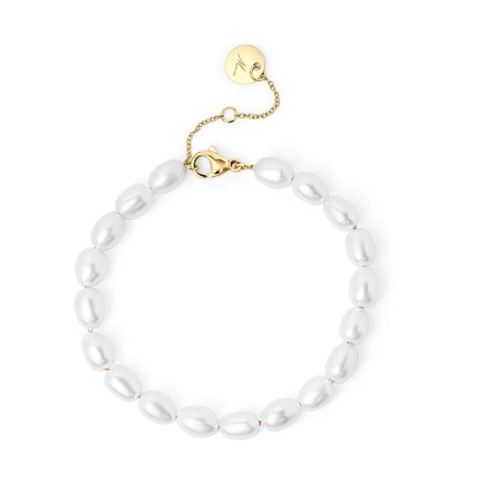 Bracelet Crystal Pearl Gold 6.5 in