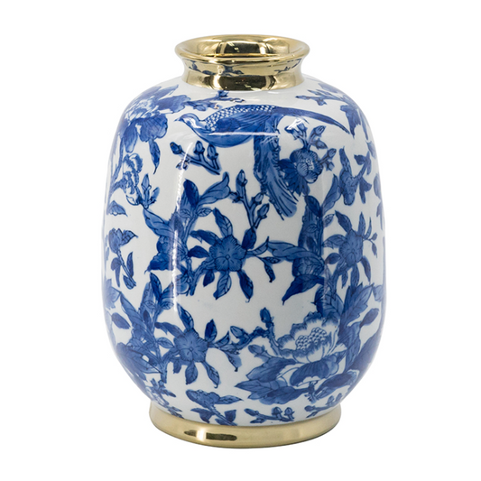 Vase Blue & White with Gold Round