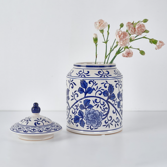 Canister Blue & White Ceramic