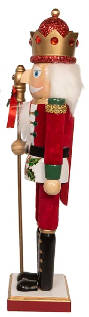 Nutcracker Holly & Berries Green with Gold Staff 15"
