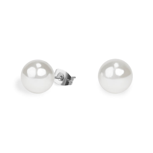 Earrings Stud Stainless Pearl Silver 10 mm