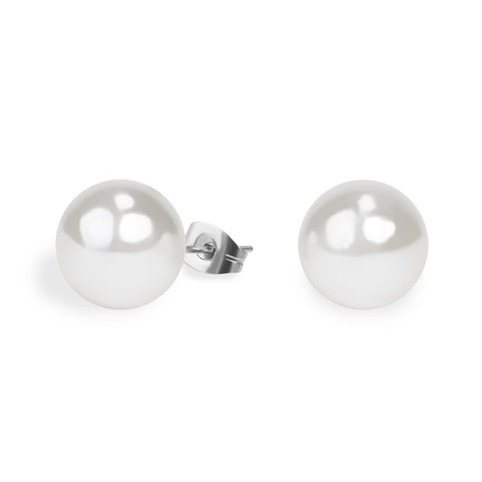Earrings Stud Stainless Pearl Silver 12 mm