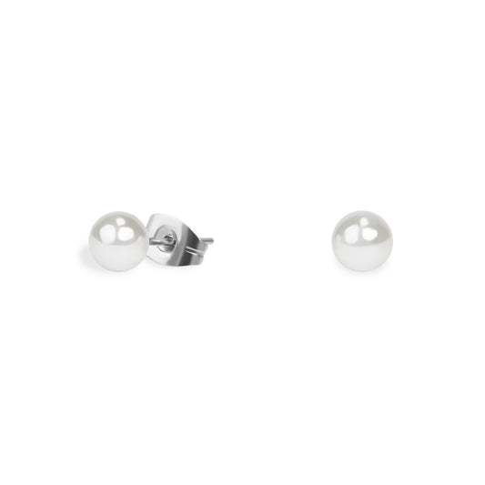 Earrings Stud Stainless Pearl Silver 5 mm
