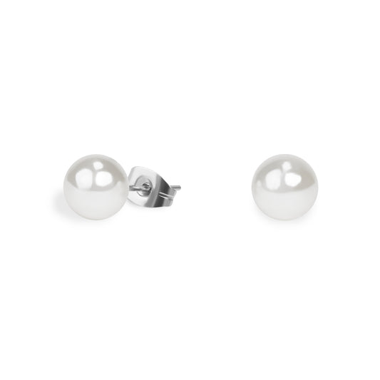 Earrings Stud Stainless Pearl Silver 7 mm
