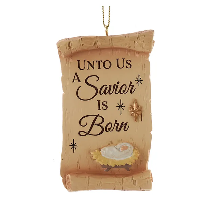 Ornament Religious Unto Us A Savior Is Born 3.75"