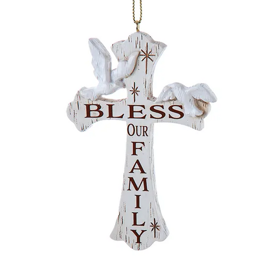 Ornament Cross Bless Our Family 4.25"