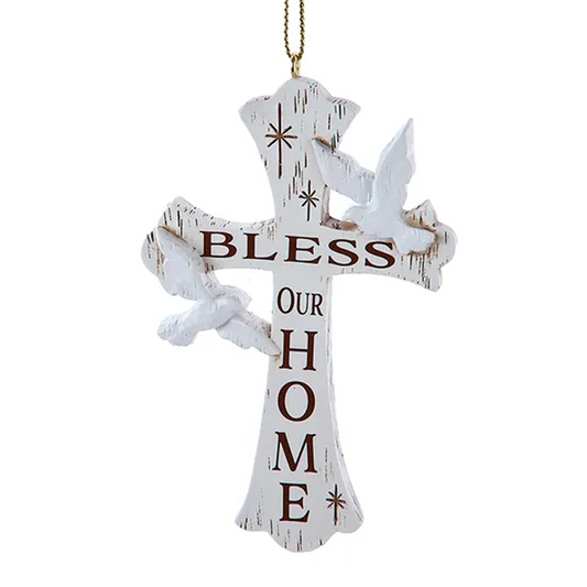 Ornament Cross Bless Our Home 4.25"