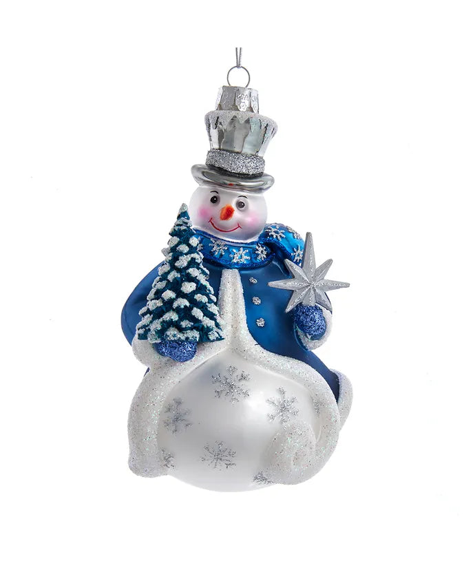 Ornament Enchanted Blue Snowman Glass 5.5"