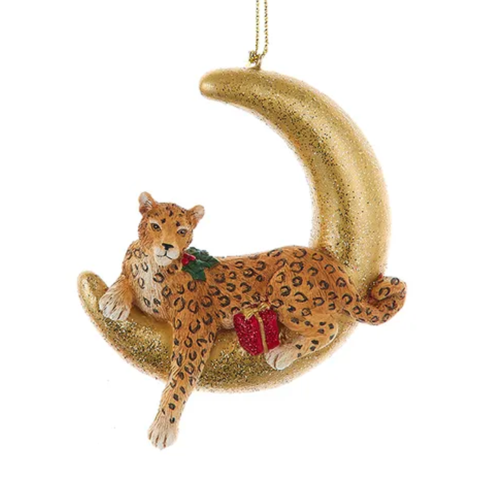 Ornament Leopard on Mood Red Present 3.75"