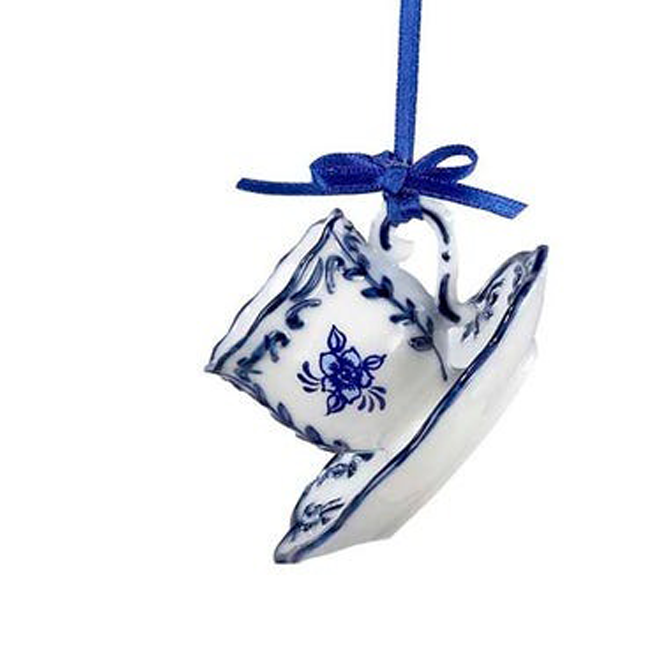 Ornament Delft Blue Cup and Saucer Holly 2"