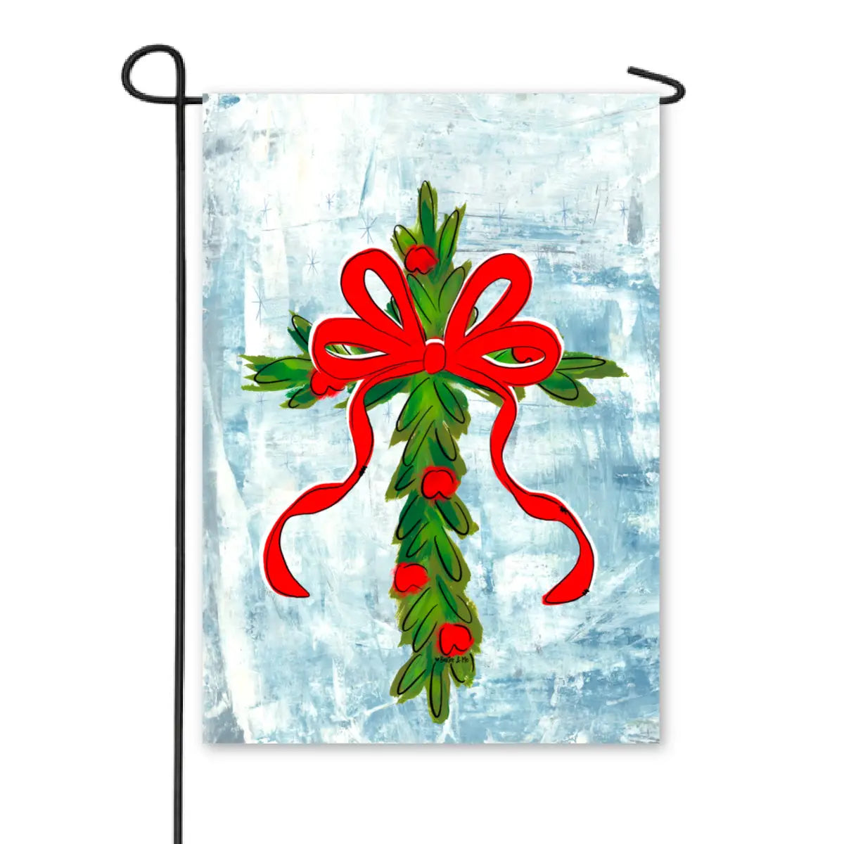 Garden Flag Christmas Berry Cross with Red Bow