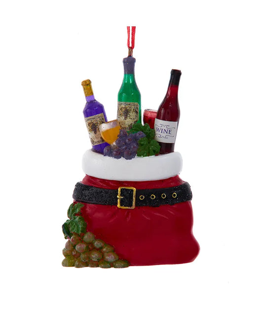 Ornament Santa Bag with Wine Bottle 3.5"