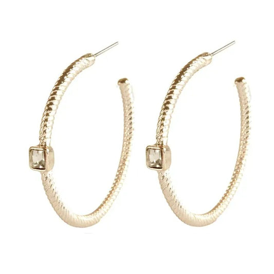Earrings Hoop Crystal Cable Gold