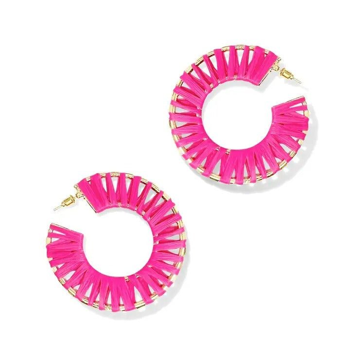 Earrings Hoop Paper Hot Pink