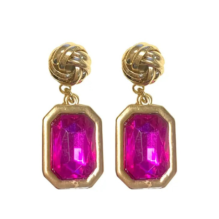 Earrings Knott Crystal Hot Pink & Gold