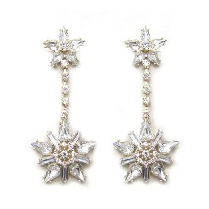 Earrings Drop Star Silver Crystals