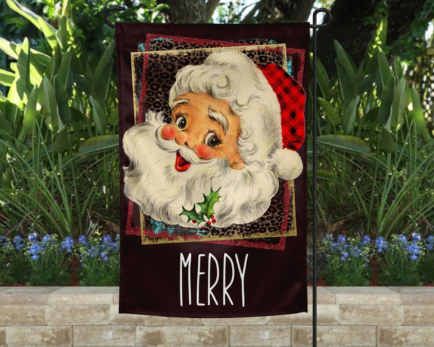 Garden Flag Merry Santa Vintage