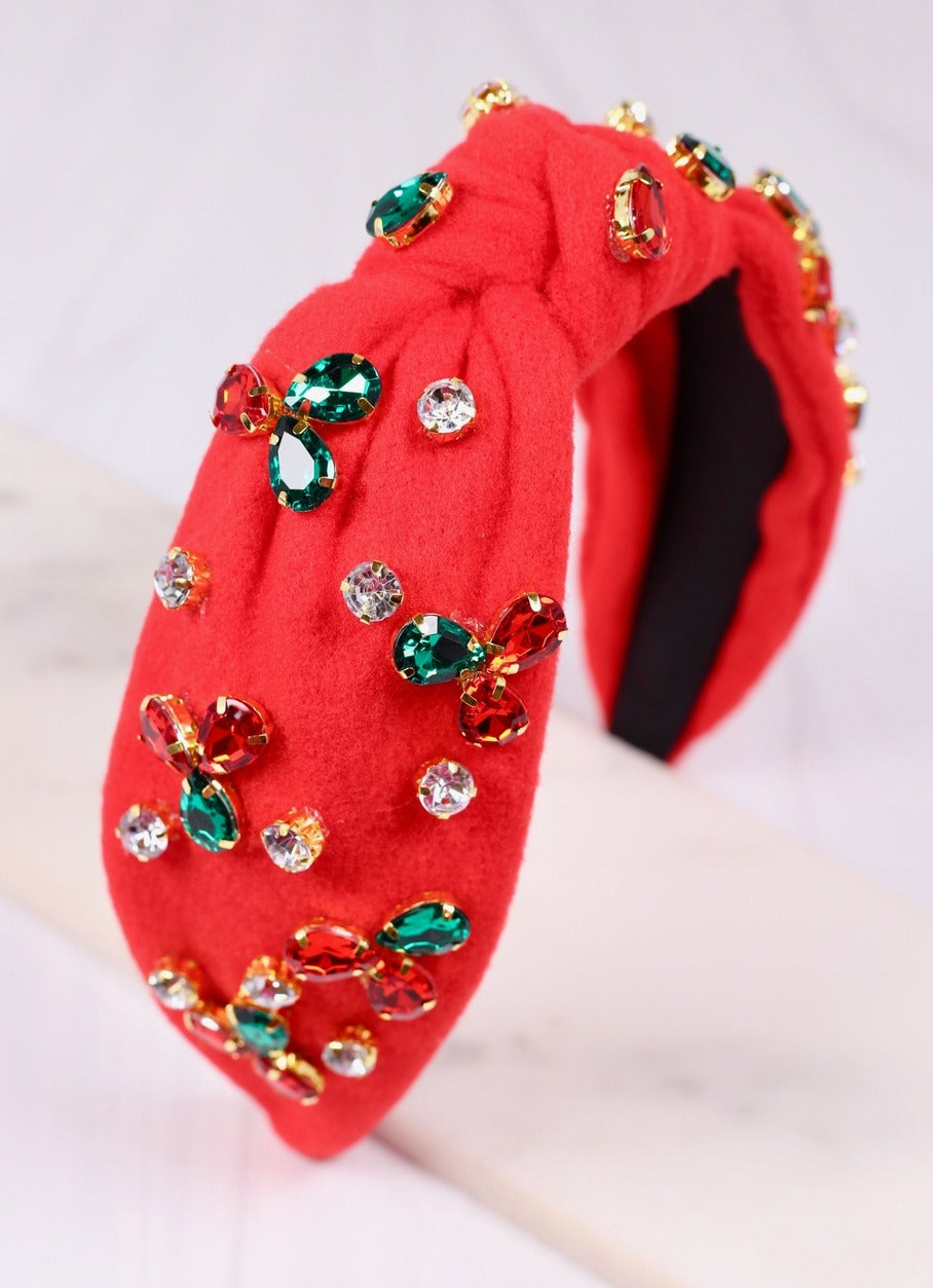 Headband Jeweled Deschanel Tree Red