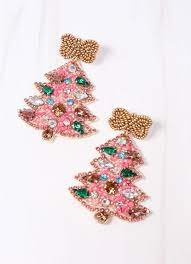Earrings Christmas Tree Fa La La Pink
