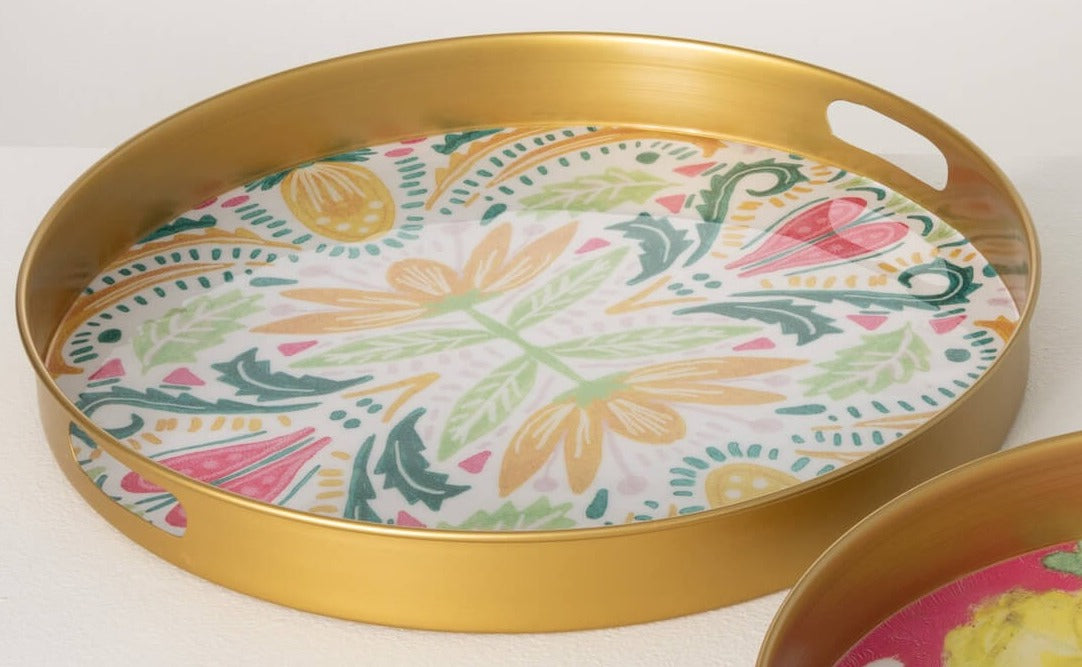 Tray Floral White & Gold Small