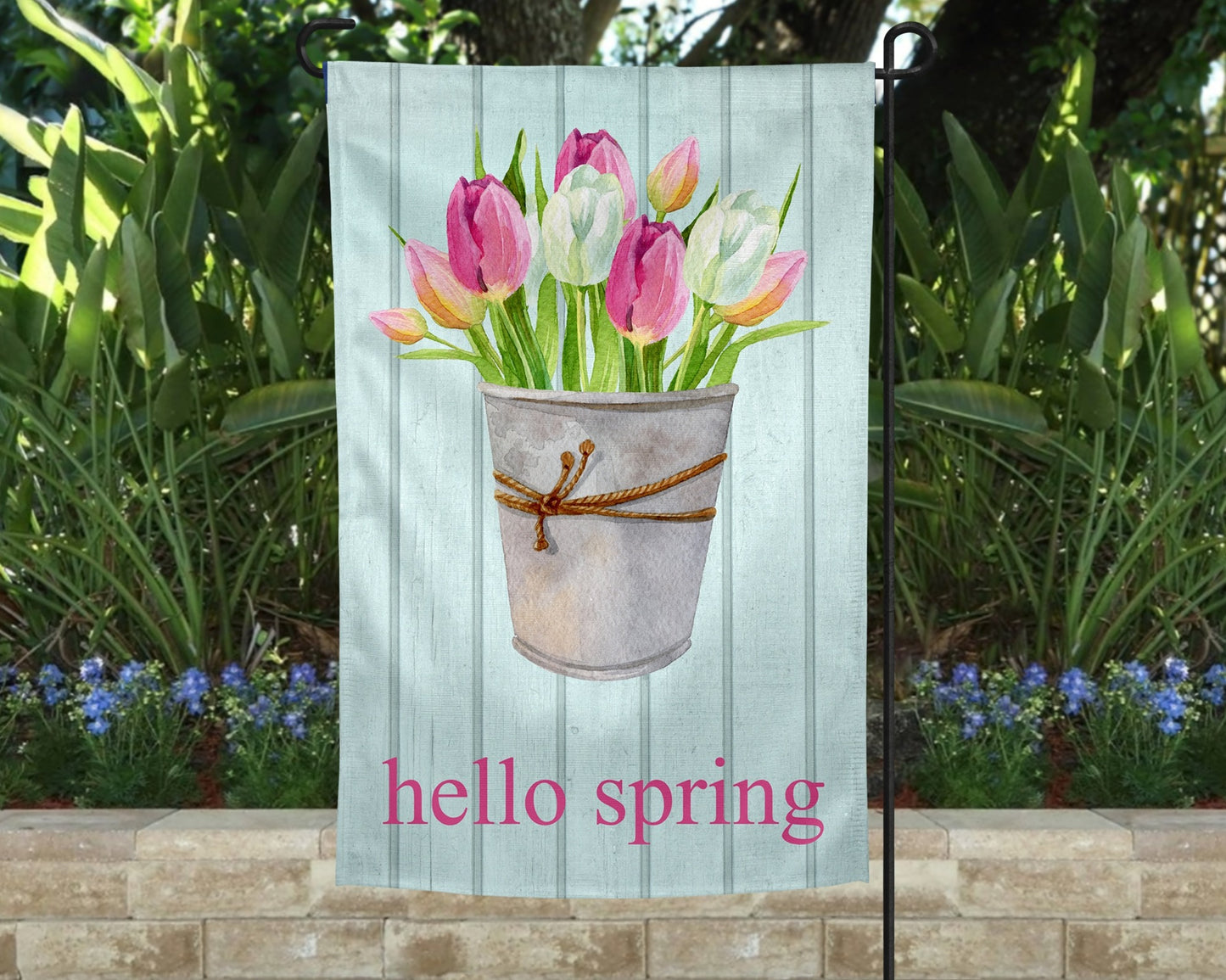 Garden Flag Hello Spring Tulips
