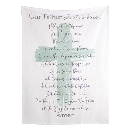 Tea Towel Lord's Prayer White & Gray