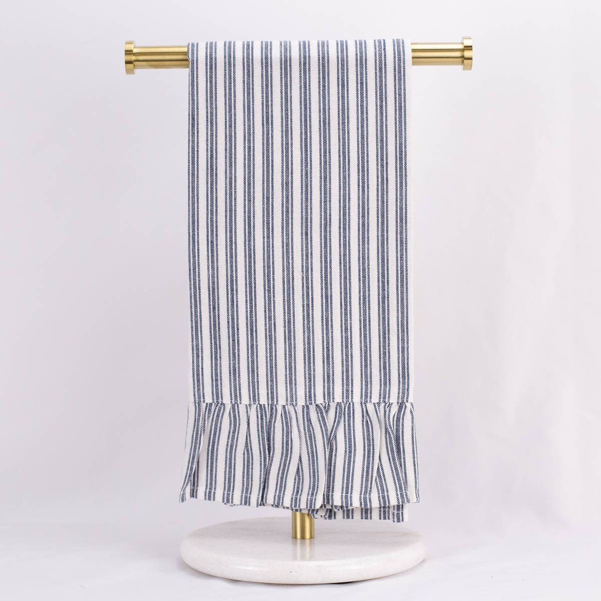 Tea Towel Ticking Stripe Ruffle Blue & White