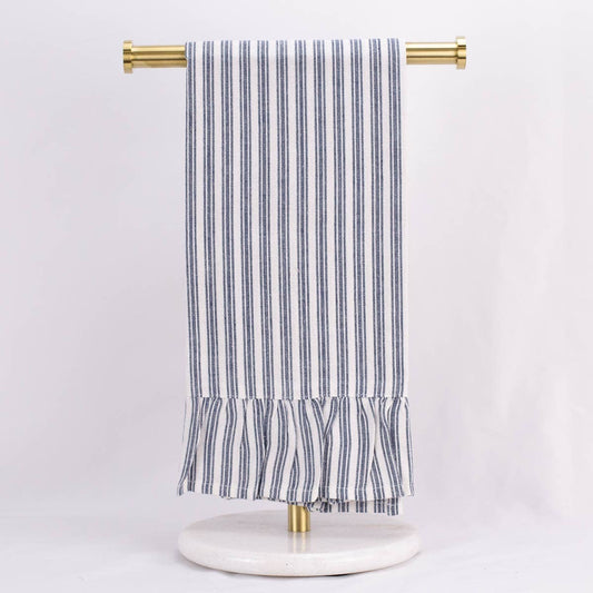 Tea Towel Ticking Stripe Ruffle Blue & White