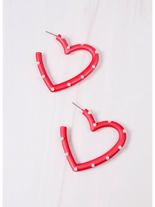 Earrings Hoop Admirer Pearl Heart Red