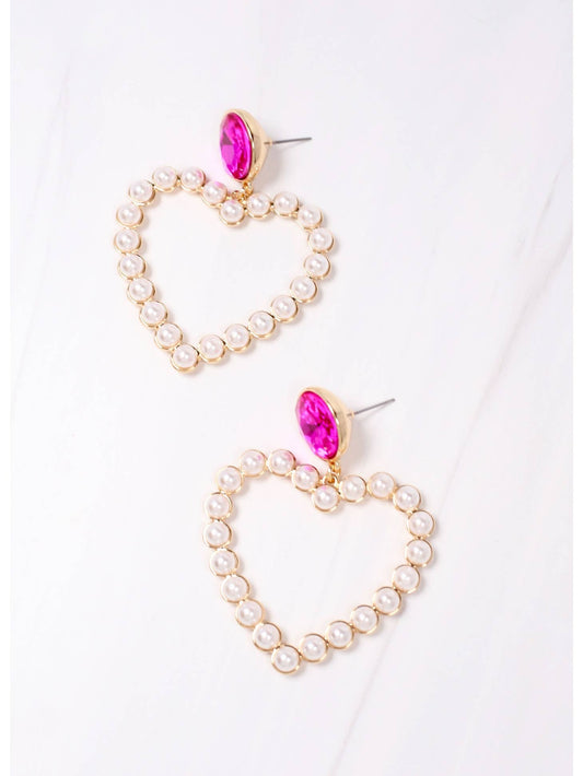 Earrings Drop Heart Pearl Pink