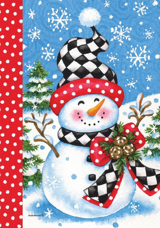 Garden Flag Checkered Snowman