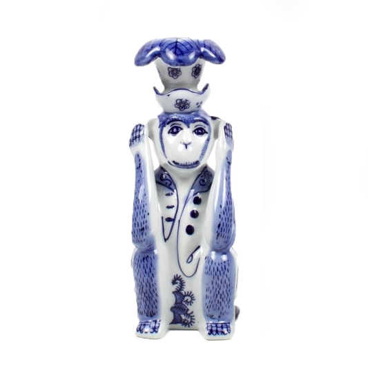 Candle Stick Monkey Blue & White