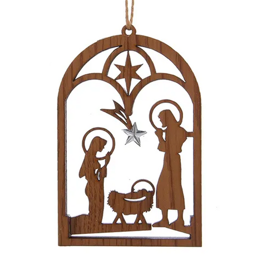 Ornament Nativity Baby Jesus, Mary, & Joseph Wooden 5.5"