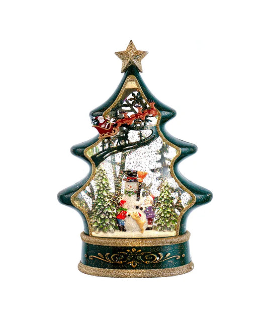 Lantern Water Tree Shapped with  Santa & Snowman 11.25"