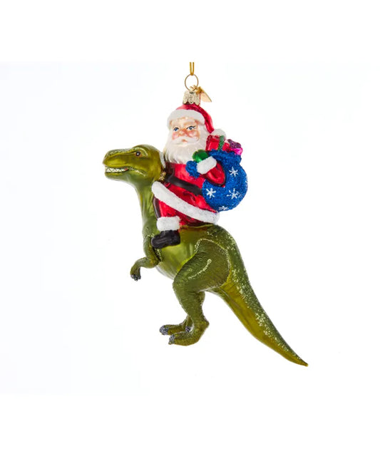 Ornament Glass Santa on Dinosaur 5.25"