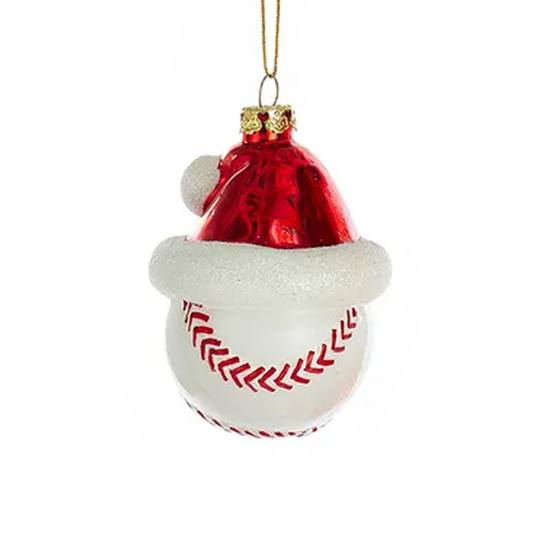 Ornament Glass Sports Ball with Santa Hat Baseball 3"