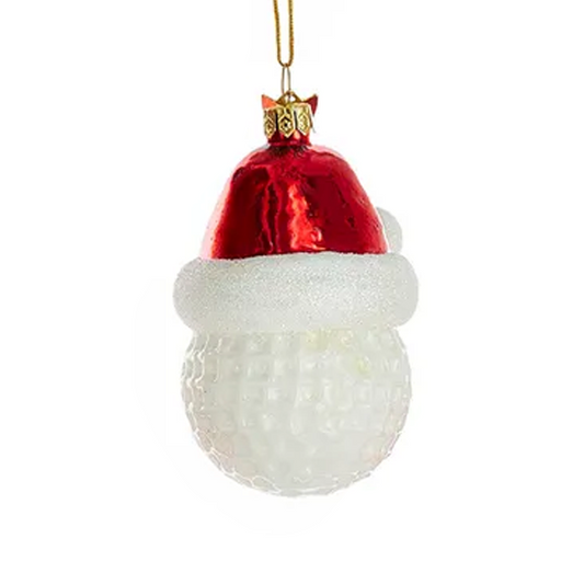 Ornament Glass Sports Ball with Santa Hat Golf 3"