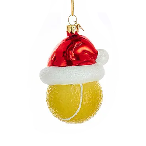 Ornament Glass Sports Ball with Santa Hat Tennis 3"