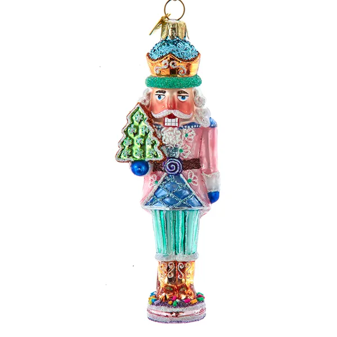 Ornament Glass Nutcracker with Cookie Pink 5"