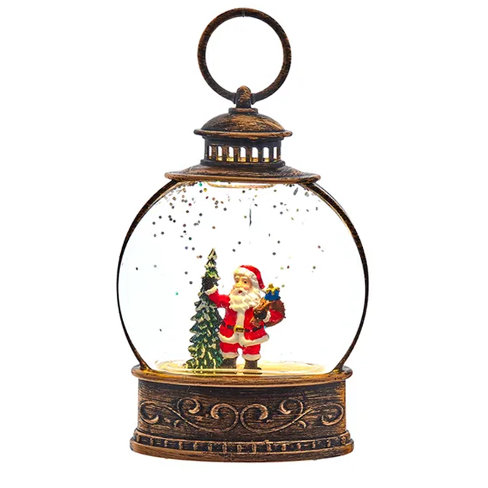 Lantern Water Motion Santa with Tree 5"